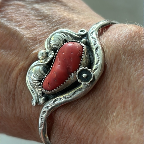Sterling Coral Cuff Bracelet